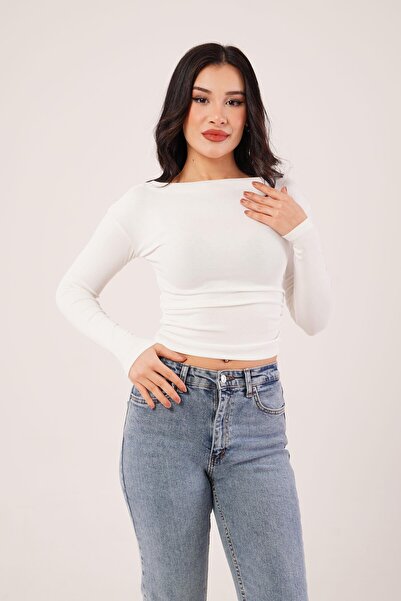 Hipo Trend Λευκή μπλούζα με φαρδύ γιακά στο πλάι