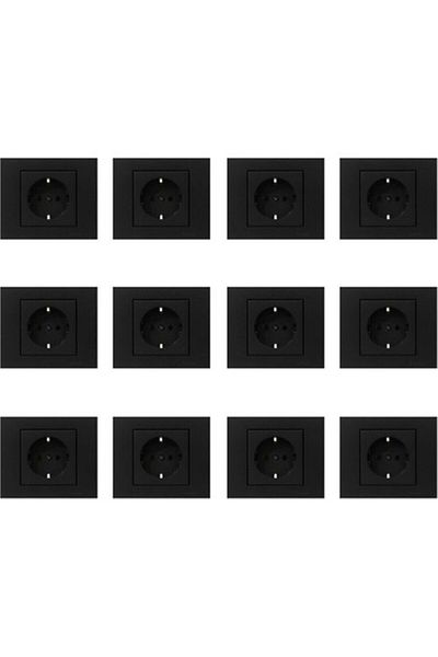 OVİVO Ovivo Seldur Grano - 12 Pieces Black Grounded Socket Frame