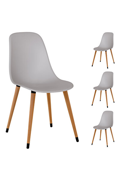 Estelia Estelia Abant Sandalye Gri Ahşap Naturel Ayaklı 4li Takım