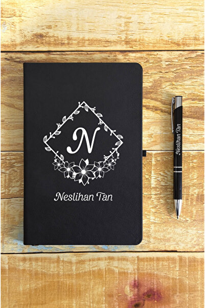 HediyeHanesi Kişiye Özel İsimli Siyah Ajanda Not Defteri ve Kalem Seti 2413B1004