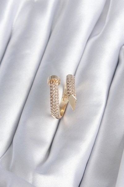 shopwave Brass Gold Color Nail Model Zircon Stone Women's Ring