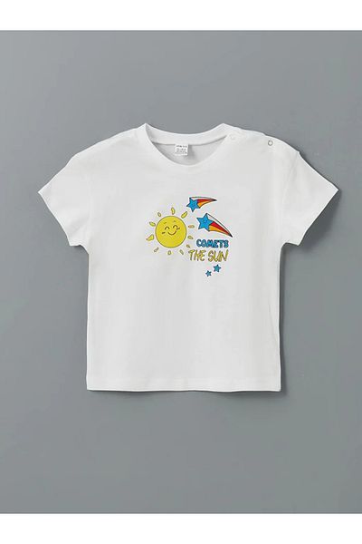 LC Waikiki Lcw Eco White Crew Neck Printed Baby Boy T-Shirt and Shorts 2-Piece