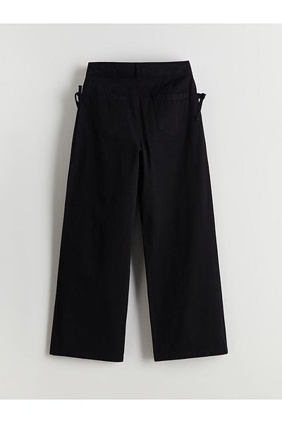 LC Waikiki Lcw Kids Black Girls' Pleated Pants with Adjustable Elastic Waist