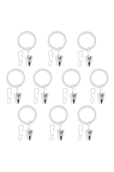 erorex Curtain ring with clip and hook, white, 25 mm