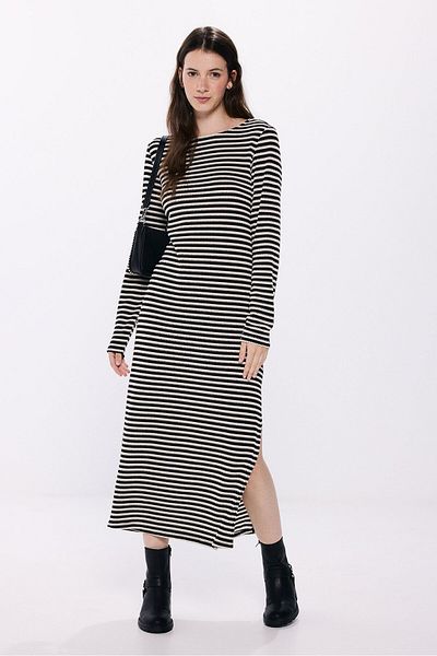 Springfield Ribbed Striped Midi Dress
