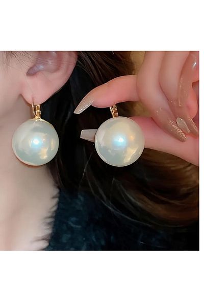 mos&more French Style 3 Piece Gold Pearl Women's Earrings Ring Set
