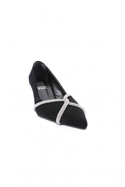 DGN Fb-46-23y Women's - Black Velvet Heeled Shoes with Silver Stones