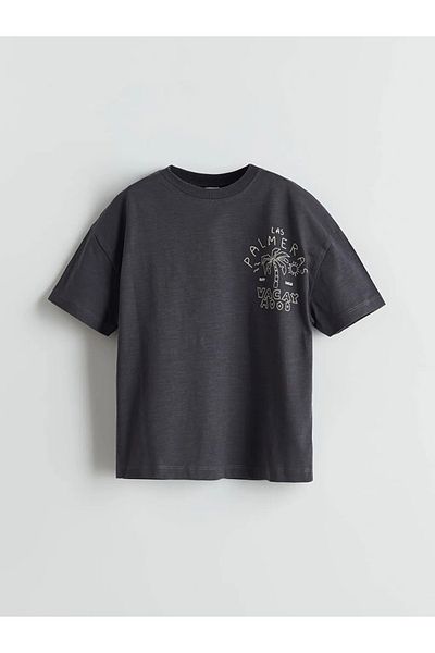 LC Waikiki Lcw Kids Anthracite Crew Neck Printed Boys T-Shirts and Shorts 2-Piece
