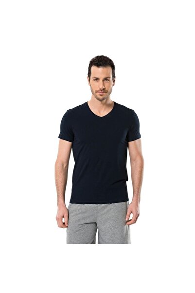 Cacharel 1332 V-подібний комір, короткий рукав, чоловічий футболка - темно-синій