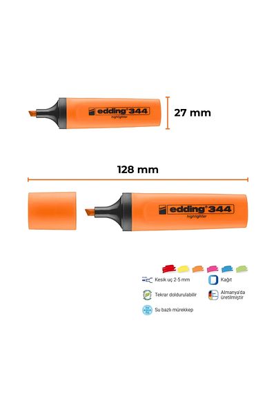 Edding |   Highlighter E-344, Orange, 2-5 mm Cut Tip, Water-Based Ink, Quick Dry, Refillable