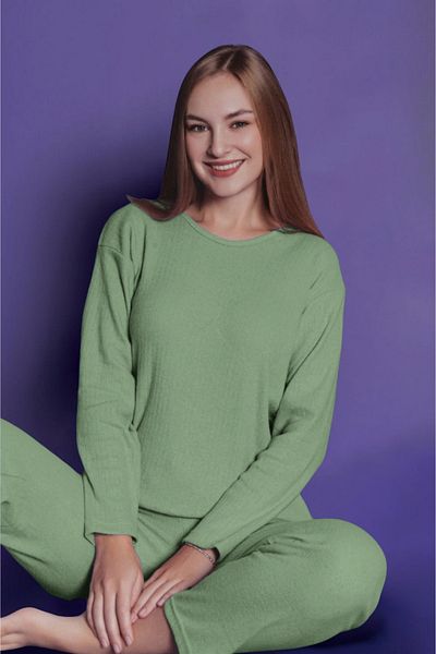 ARMİLLİA DİMODA Comfortable Women's Pajamas Set - Ribbed and No Underwear, Pink