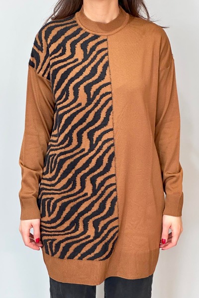 REMSA Zebra Feather Detail Knitwear Tunic 35022 Brown