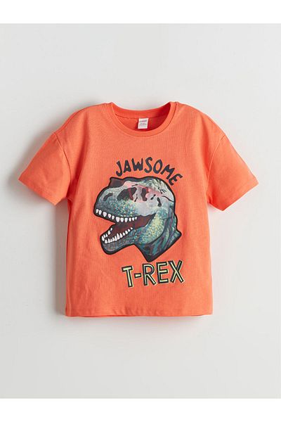 LC Waikiki New Season Dinosaur Printed Boys' T-Shirt and Shorts 2-Piece Set - S5Fq66Z1