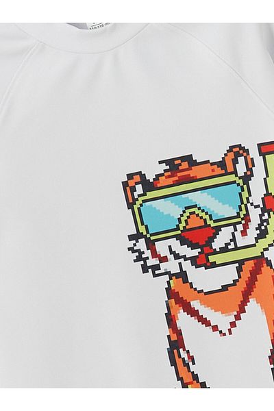 LC Waikiki LCW Kids Λευκό εμπριμέ Αγόρια Μαγιό Μπλουζάκι