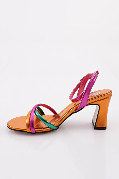 DGN 7550 Pantofi cu toc cu bretele încrucișate pentru femei Portocaliu metalic