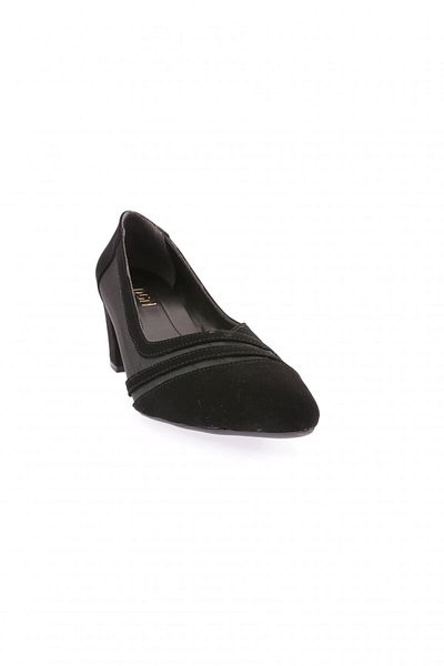 DGN Women's Pointed Toe Transparent Mesh Detailed Heeled Shoes Black Velvet 2172102328