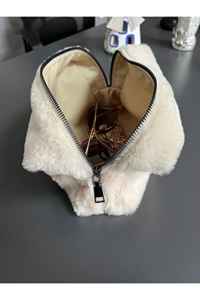 Moserini Soft Cream Plush Makeup Bag, Travel & Cosmetic Bag Set of 2