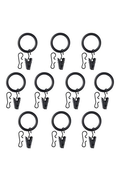 erorex حلقة ستارة مع مشبك وخطاف، أسود، 25 مم