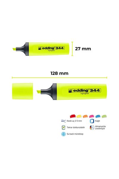Edding |   Highlighter E-344, Yellow, 2-5 mm Cut Tip, Water-Based Ink, Quick Dry, Refillable