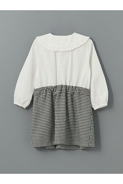 LC Waikiki Lcw Kids Ecru Cotton Plaid Print Girls' Dress