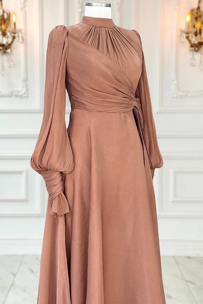 Tesetturabiye Brown Efruz Evening Dress