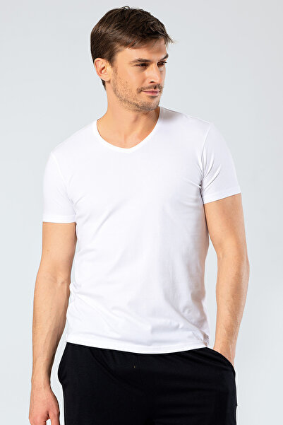 Cacharel Ανδρικό κοντομάνικο μπλουζάκι 1332 V-Neck - Λευκό
