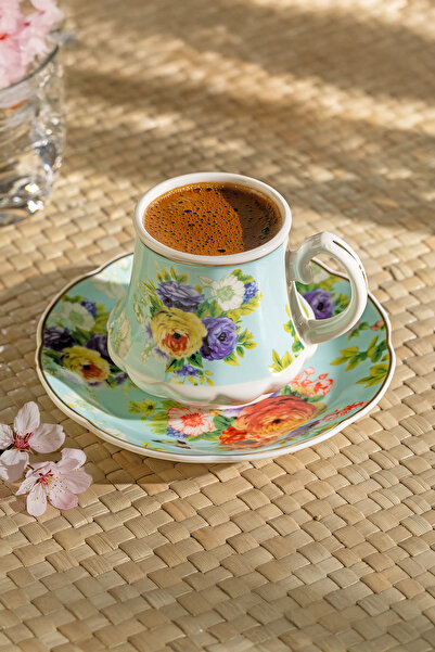 Nehir Masal 6 Kişilik 12 Parça Porselen Kahve Fincan Takımı