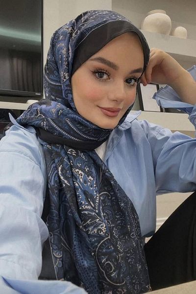 carell Yasemin Kalaycı's Choice Diamond Navy Blue Nilla Cotton Shawl