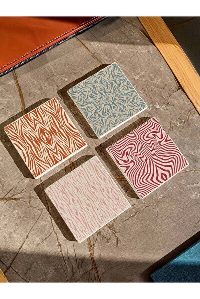 arslart Geometrik Zebra Kaplan Desenli Doğal Taş Bardak Altlığı, Modern ve Şı...