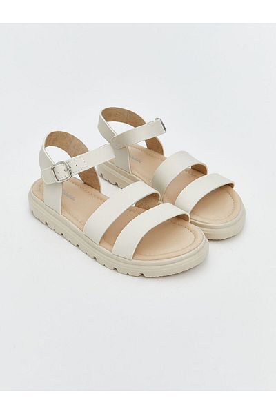 LC Waikiki Lcw Steps Beige Leather Look Girl's Sandals