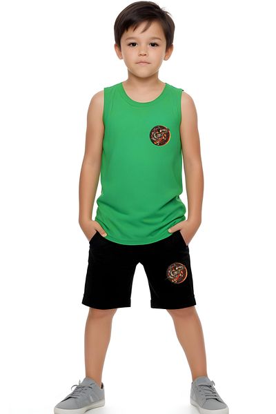 panios kids Space Skateboard Printed Boys' Suspender T-Shirt and Shorts Bottom-Top Set