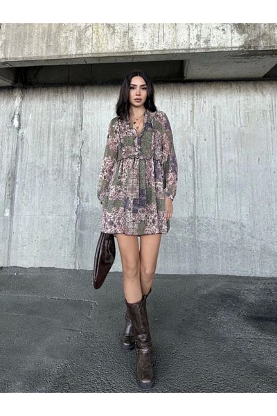 İpeksi Silky Lined Chiffon Dress - Patterned
