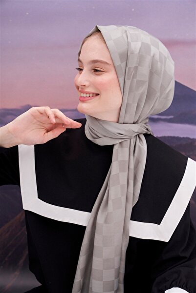 carell Şal din mătase italiană Checker Jacquard Gri deschis