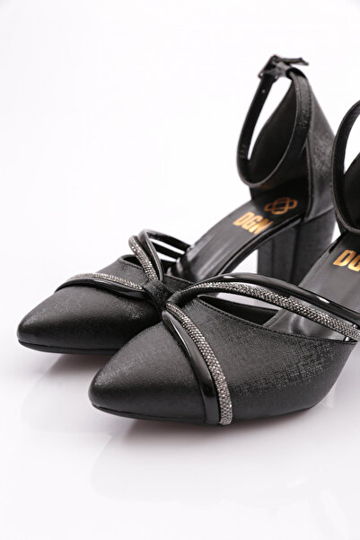 DGN Dg Women's Stone Decorated Ankle Strap Heeled Shoes Black Nova 217552328