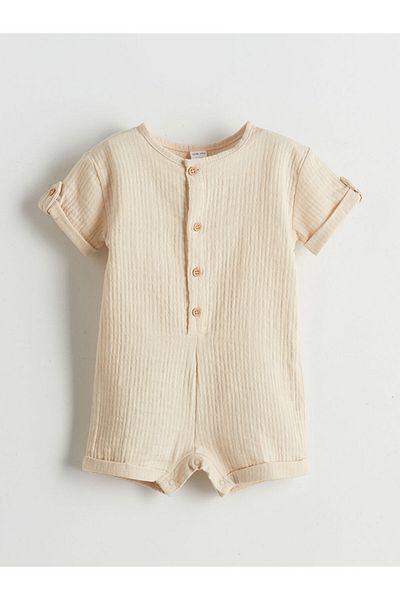 LC Waikiki Lcw Crew Neck Baby Boy Muslin Jumpsuit Fast Fashion