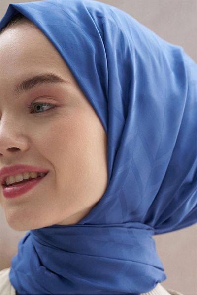 carell Indigo Diamond Patterned Cotton Silk Shawl