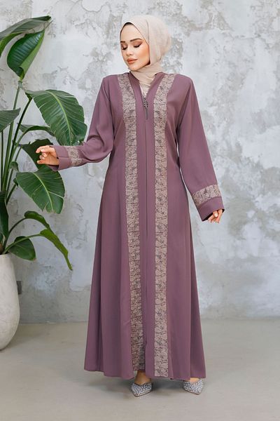 Neva Style Pattern Detailed Rose Dried Hijab Ferace 29112Gk
