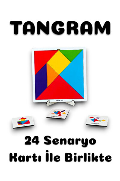 Bellacasa 7 Parça Eğitici Renkli Ahşap Orta Boy Tangram Akıl Zeka Mantık Ve S...