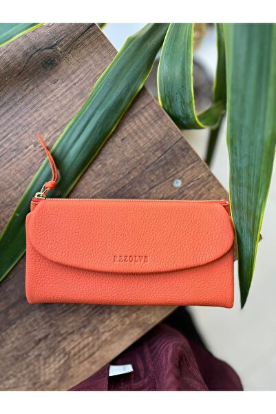 PremiumAccessory محفظة نسائية من الجلد الطبيعي موديل باريس باللون البرتقالي م...