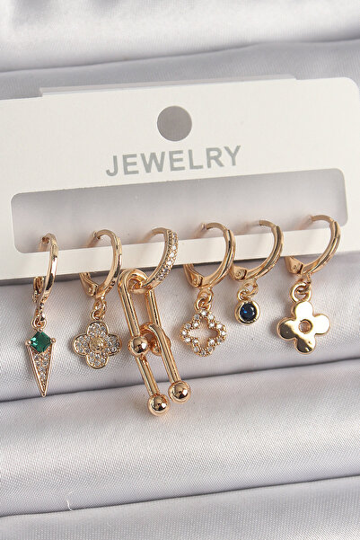 Leyaton Lwlhmrs-Ieg Ieg ™   Brass Gold Color Multi-Shape Women's Earring Set ...