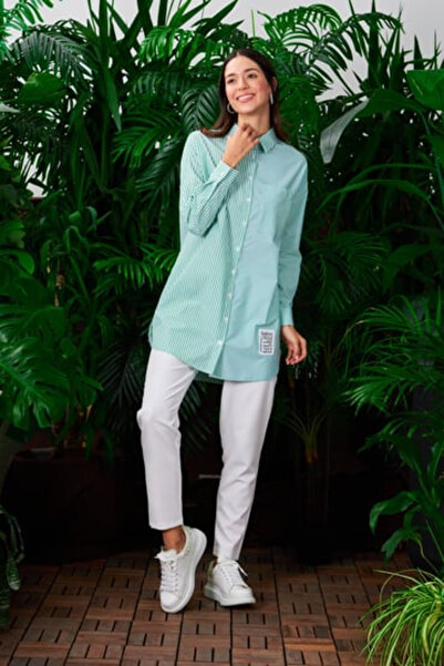 Moodbasic ASIMETRIC STRIPED COTTON SHIRT