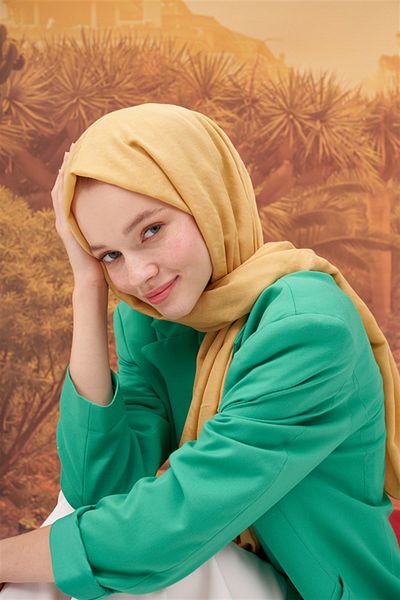 carell Modal Jacquard Shawl Mustard Houndstooth