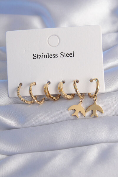 Epilons 316L Steel Gold Color Oval Design Bird Model Earring Set - Tj-Bkp9030...