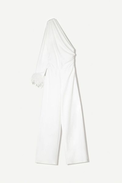 Bershka Asymmetric jumpsuit with feathers