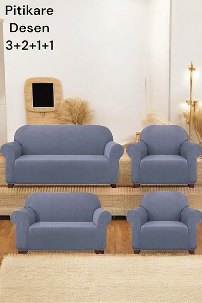 MADAME BELLA Grey Lycra Pitikare Pattern Sofa Cover, Flexible and Washable Sofa Bed with Elastic