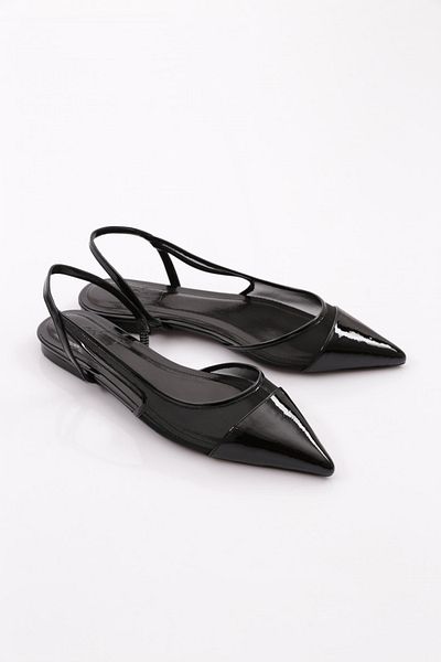 DGN Black Patent Leather Ballerinas - 811 Women's Back Tie
