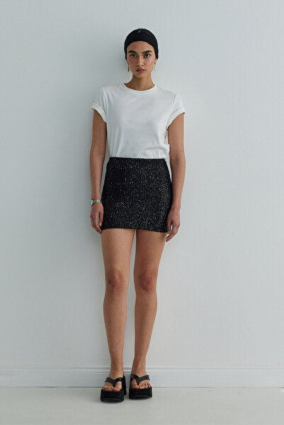 Suud Collection Μαύρη διάφανη μίνι φούστα με παγιέτες