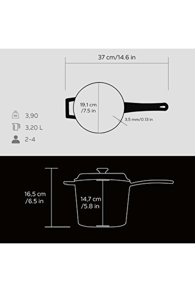 Lava Die-Cast Round Sauce Pot. Cast Iron Solid Handle Trendy Series Diameter (Ø18 Cm.