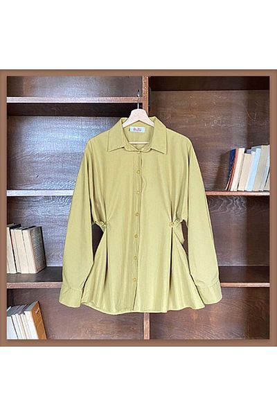 Faya Boutique Oil Green Button Detailed Poplin Tunic