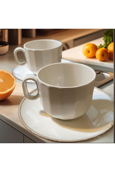 Kütahya Porselen 6-Person 190 Cc/Ml Cream Tea Nnescafe Double Turkish Coffee Cup Set